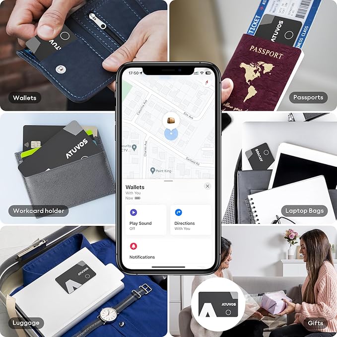 ATUVOS Blueooth Tracker Slim, Smart Air-Tag Wallet Card Ultra Thin 2 Packs Compatible with Apple Find My App (iOS Only), Item Locator for Luggage, Keys, Passport, Bags, IP67 Waterproof