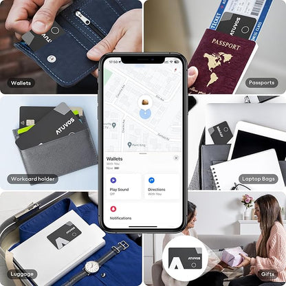 ATUVOS Blueooth Tracker Slim, Smart Air-Tag Wallet Card Ultra Thin 2 Packs Compatible with Apple Find My App (iOS Only), Item Locator for Luggage, Keys, Passport, Bags, IP67 Waterproof
