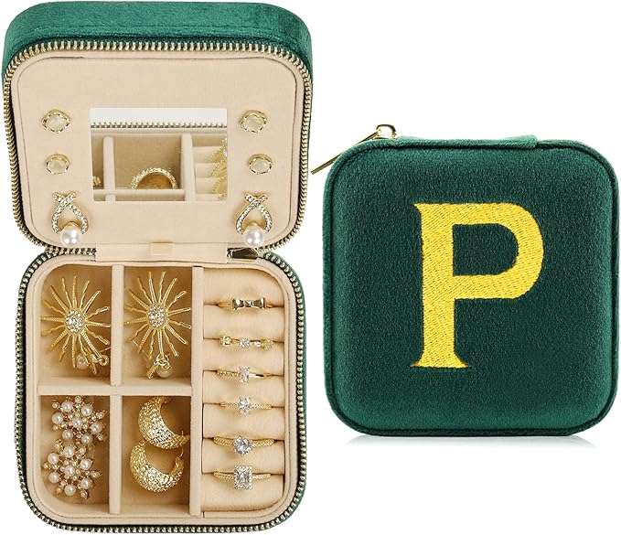 Jenria Christmas Gift for Women, Travel Jewelry Case for Women, Jewelry Organizer, Jewelry Box, Unique Gifts, Personalized Gifts for Her, Birthday Gifts for Mom, Teen Girl, Girlfriend, Green, P