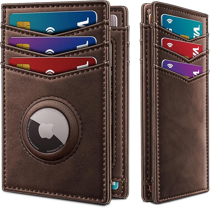 Airtag Slim Leather Wallet for Men - 12-Card Capacity, Magnetic Closure, Money Clip & Simplified Bill Compartment, RFID Blocking (4.3" x 3.0") | Gift Boxed