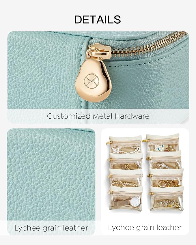 Vlando Jewelry Travel Organizer with 8 Velvet Jewelry Bags Travel Jewelry Storage Box Jewelry Case for Necklace Rings Earrings Trendy Christmas Birthday Graduate Gifts for Women-Lake Blue