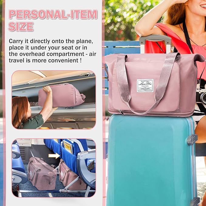 Ranslen Large Capacity Folding Travel Bag,Expansion Travel Duffel Bag with Dry and Wet Separation Portable Travel Duffel Bag