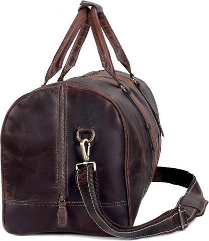 Genuine Leather Duffel Travel Overnight Weekend Leather Bag Sports Gym Duffel Luggage Travel Bag For Men And Women travelling cabin duffle Bags 24 Inch (retro)