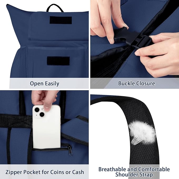 Laundry Backpack Bag, 132L Extra Large Heavy Duty Laundry Backpack for College Dorm Essentials, Laundry Hamper Travel Bag with Shoulder Straps and Mesh Wash Bags for Laundromat, Apartment Blue