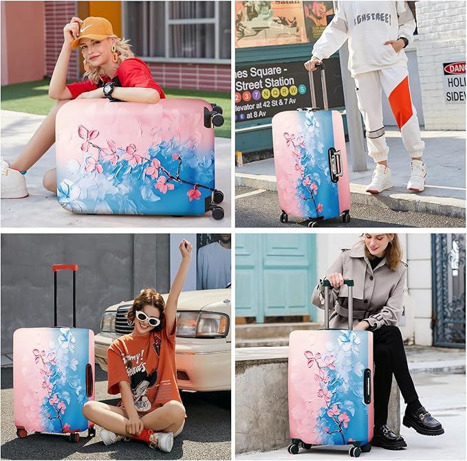 ANNA QUEEN Elegant Cherry Blossom Luggage Cover, Beautiful Floral Art Design, Stretchable, Washable Travel Sleeve for 20-34 Inch Luggage