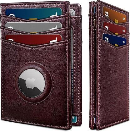 Airtag Slim Leather Wallet for Men - 12-Card Capacity, Magnetic Closure, Money Clip & Simplified Bill Compartment, RFID Blocking (4.3" x 3.0") | Gift Boxed