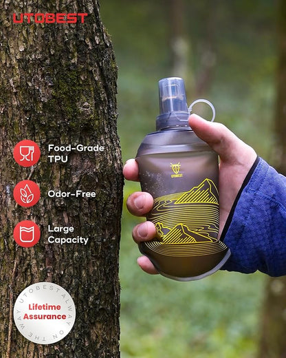 200ml Soft Flask, 2 Pack Flexible TPU Hydration Water Bottle, Collapsible with 28mm Caliber for Running, Hiking, Cycling, Climbing, and Marathon Yellow