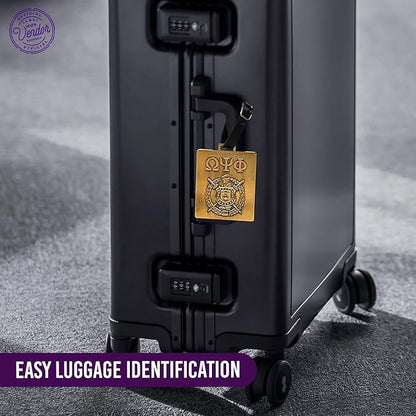 Omega Psi Phi Paraphernalia - Official Vendor - Set of 2 Luggage Tags - Greek Letters and Shield