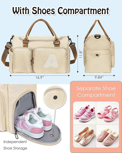 Duffle Bag Women, Initial Travel Duffel Bag, Sports Gym Bag, Personalized Weekender Bag with Shoulder Strap, Monogram Overnight Bag for Women, Gifts for Friends Female Mom