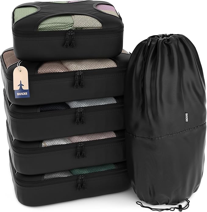 Shacke 6 Set Packing Cubes for Travel - Compression Packing Bags/Travel Organizer - Luggage Organizer Bags for Traveling - Travel Essentials for Women - Cruise Must Haves Packing List
