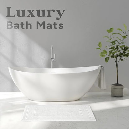 Avalon Towels White Bath Mat - 100% Cotton Set of 2 Absorbent Bathmat - Bathroom Mats Quick Dry Bath Mats for Bathrooms (22x34 Inches)