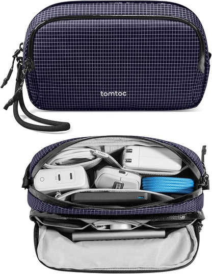 tomtoc Electronic Organizer Travel Case Performance, Water Resistant Dual Compartment Cable Organization Storage Bag for Charger, Cord, Phone, Hard Drive, Power Bank, Accessories Travel Essentials