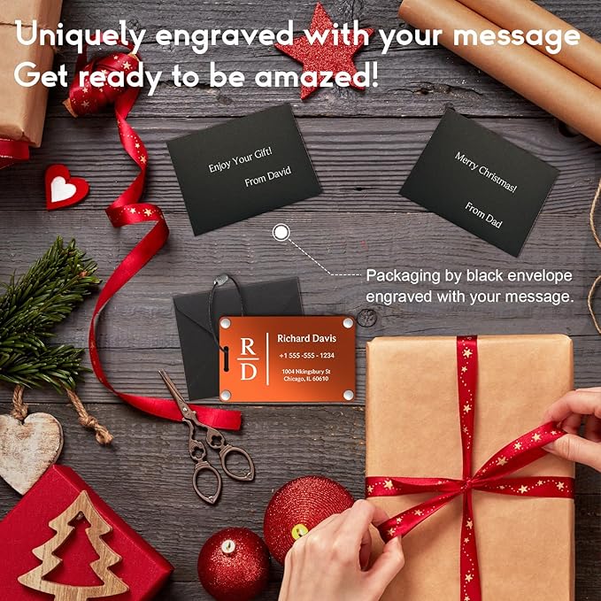 Luggage Tags for Suitcases 4 Pack: Personalized Luggage Tags for Backpacks & Bags Tags with Coustomizable Texts (Orange)