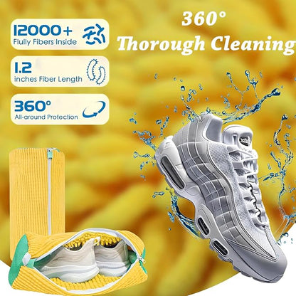 2 PCS Shoe Washing Machine Bag – XL 15" Durable Bags for Washer and Dryer with 2 Shoe Laundry Bags – Reusable Sneaker Bag, Shoes Wash Bag, Cleaning Kit 360° Protects Shoes from Damage
