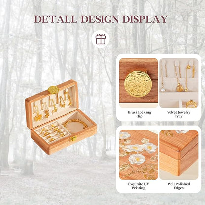 Travel Jewelry Case Small Wood Jewelry Organizer Jewelry Box for Women (Pine Wood Print)