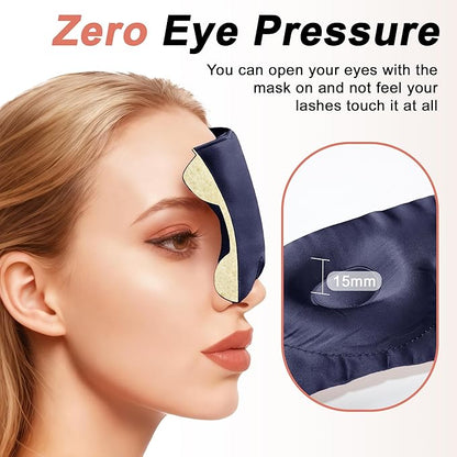 VOCOSTE 22 Momme Pure Silk Sleep Mask with Travel Pouch, 3D Contour Adjustable Blindfold for Side Sleepers, Eyelash Protecting for Natural Lashes & Extensions, Navy Blue