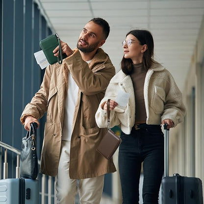 VULKIT Passport Holder for Travel with Airtag Slot, Premium Nappa Leather, RFID Blocking, Zipper Closure with Wrist Strap, Travel Document Organizer