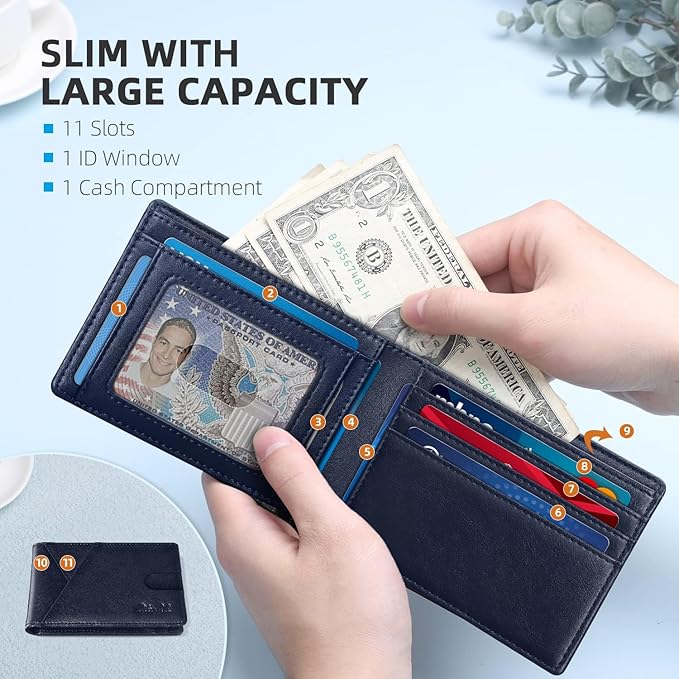 Zitahli Wallet for Men Slim 11 Credit Card Holder RFID Blocking Small Men's Wallet Bifold Minimalist Front Pocket With Mens Gifts Box