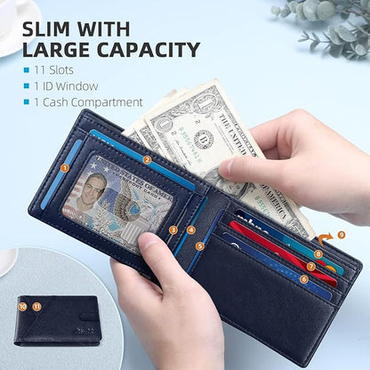 Zitahli Wallet for Men Slim 11 Credit Card Holder RFID Blocking Small Men's Wallet Bifold Minimalist Front Pocket With Mens Gifts Box