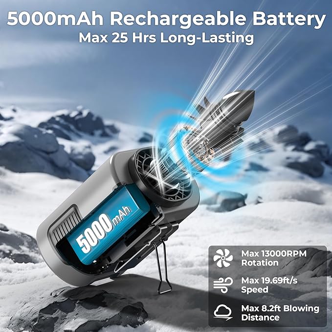 COMLIFE Portable Mini Waist Fan - Rechargeable Clip on Wearable Belt Fan, Max 25H Cooling,4 Speeds 13000RPM Turbo Hands-Free Under-Shirt Neck Fan for Outdoor Jobsite Camping Traveling