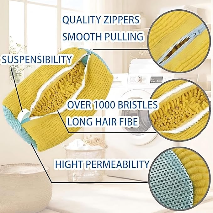 Shoe Cleaning Bag, Machine Washable Shoe Bag for Washing Machines and Dryers, 360 Deep Cleaning, Suitable for All Shoe Types, Reusable Sports Shoe Bag, 2-Pack, Yellow