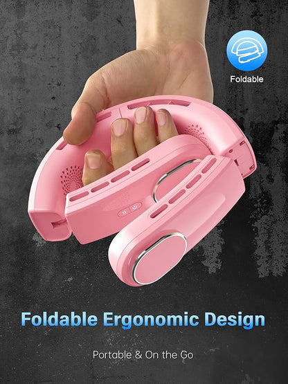 ChillGo Neck Fan - Portable, Foldable, Bladeless Personal Fan with 4 Vent Air Conditioner Effect, Strong Airflow, 5200mAh Battery for Travel and Outdoor