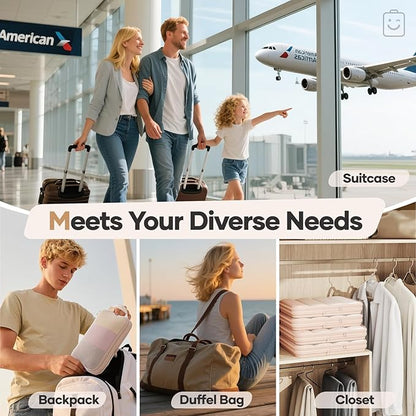 Veken 9/11 Set Compression Packing Cubes for Travel Essentials,Compressible Expandable Large Luggage Suitcase Organizer Bags for Clothing,Durable Space Saver Storage Bags with Toiletry Bags(Beige)