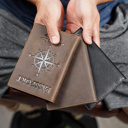 Polare Functional RFID Blocking Leather Passport Holder Travel Bifold Wallet For Men