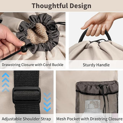 Laundry Bag Backpack with 3 Sizes Mesh Wash Bags and Shoulder Straps Foldable Clothes Hamper Bag with Drawstring Closure for College, Apartment, Laundromat (Grey)
