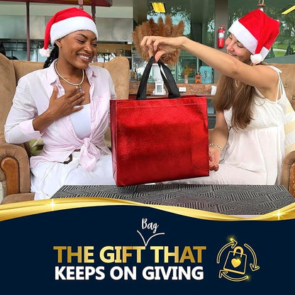 Nush Nush Shiny Red Gift Bags Large Size – Set of 30 Reusable Large Red Gift Bags With Handles - Perfect Goodie Bag for Christmas Gifts, Birthday Party Favors, Return Gifts, Small Business –13x5x11