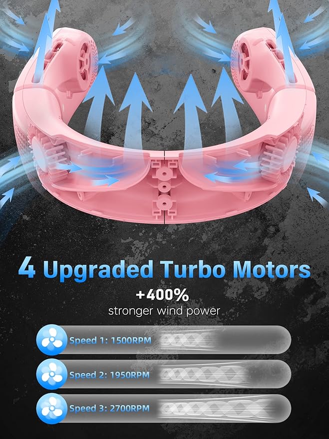 ChillGo Neck Fan - Portable, Foldable, Bladeless Personal Fan with 4 Vent Air Conditioner Effect, Strong Airflow, 5200mAh Battery for Travel and Outdoor