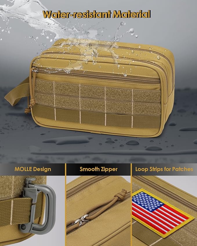 TACTICISM Toiletry Bag for Men - Dry Wet Separate Hygiene Bag Travel Toiletry Bag, Tactical Molle Dopp Kit for Men with Water-Resistant Shaving Bag for Adult Women for Travel, Brown