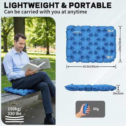 EULANT Inflatable Seat Cushion Lightweight Compact Stadium Seat Pad Camping Travel Air Seat Cushion for Airplane Hiking Bleachers Office Home Sports Events(Blue)