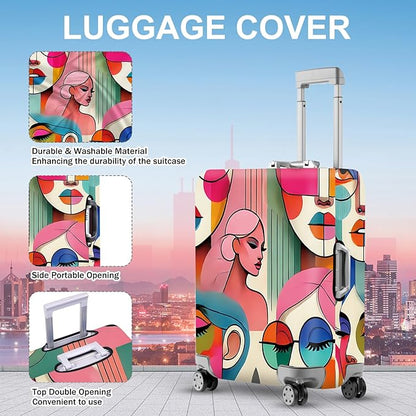 ANNA QUEEN Modern Art Fashion Luggage Cover, Stylish Abstract Woman Suitcase Protector, Washable, Stretchable Travel Sleeve for 20-22 Inch Luggage, Trendy, Colorful Design