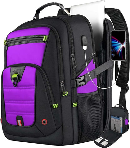 Z-MGKISS 52L Travel Backpack for Women, Large Waterproof Anti-Theft Backpack 17.3 Inch with USB Port, TSA-Approved Daypack, Gifts for Women Teacher Business College, Purple