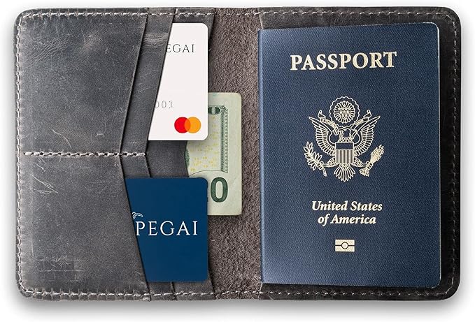 PEGAI Standard Full Grain Crazy Horse Leather Passport Holder | Custom Travel Passport Cover & Organizer | Handcrafted Leather Passport Wallet for Men and Women | Pike (Rock)