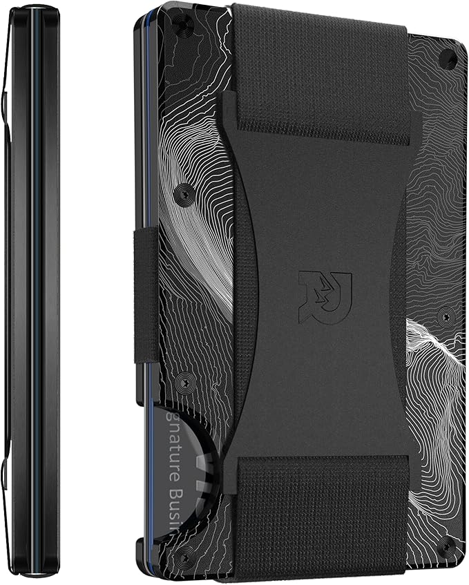 Ridge Wallet for Men - Slim Minimalist Compact Wallet and Card Holder, RFID Protected Front Pocket Wallets for Men with Integrated Cash Strap (Half Dome Topographic)