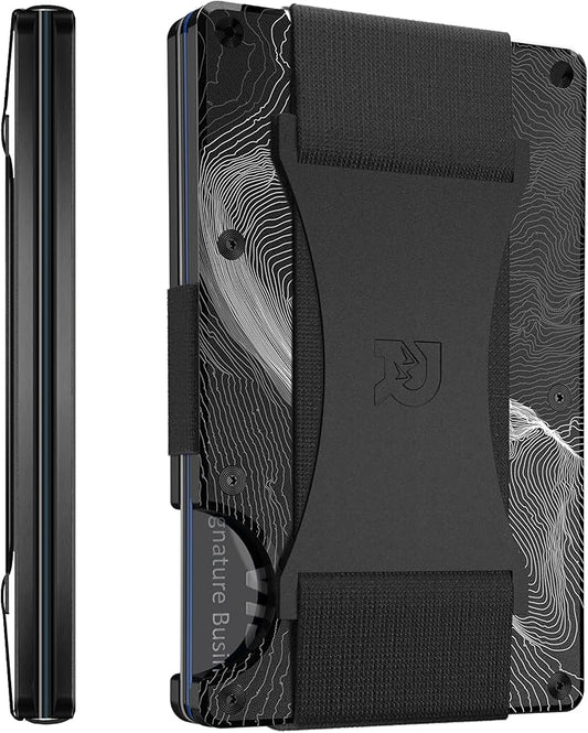 Ridge Wallet for Men - Slim Minimalist Compact Wallet and Card Holder, RFID Protected Front Pocket Wallets for Men with Integrated Cash Strap (Half Dome Topographic)