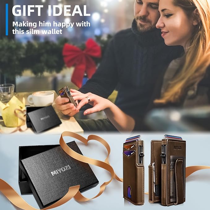 Men Wallet,with Money Clip Coins Pocket ID Window,Slim Front Pocket RFID Blocking Pop-up Card Holder 3.9"x 2.7", Gift Boxed