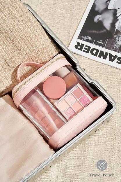 ROWNYEON Clear Makeup Case Toiletry Bag Multipurpose Travel Makeup Train Case Portable Cosmetic Organizer Transparent Storage Bag