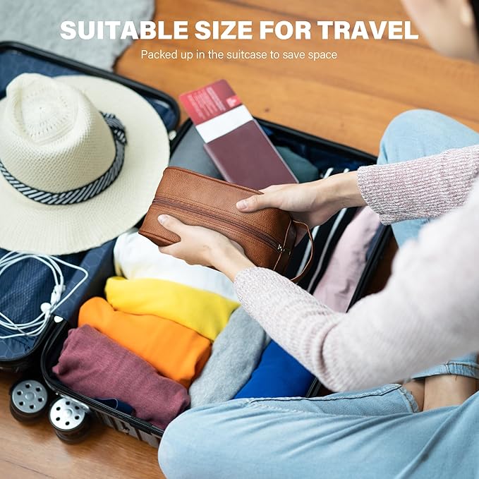 Lee Toiletry Bag for Men, PU Leather Travel Dopp Kit, Water-Resistant Men's Shaving Kit Bathroom Organizer, Gifts for Men