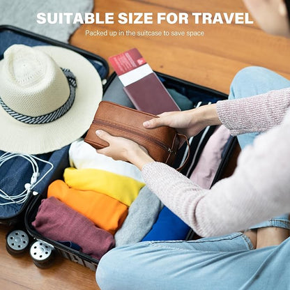 Lee Toiletry Bag for Men, PU Leather Travel Dopp Kit, Water-Resistant Men's Shaving Kit Bathroom Organizer, Gifts for Men