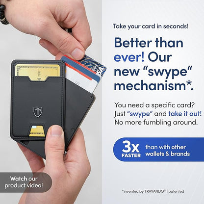 TRAVANDO Swype Slim Wallet for Men Metal RFID Blocking Mens Wallet Card Case (Without AirTag* Pocket)