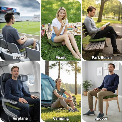 EULANT Inflatable Seat Cushion Lightweight Compact Stadium Seat Pad Camping Travel Air Seat Cushion for Airplane Hiking Bleachers Office Home Sports Events(Green)