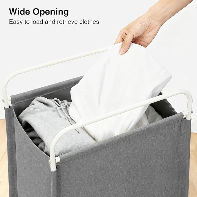 STO STO Laundry Hamper, 75L Laundry Basket with Coated Fabric Bag, Lightweight Portable Dirty Clothes Hamper, Laundry Bin with Metal Frame for Laundry Room, Bedroom, Closet and Dorm, Gray Fabric