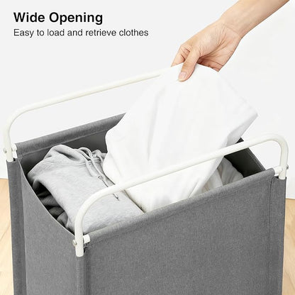 STO STO Laundry Hamper, 75L Laundry Basket with Coated Fabric Bag, Lightweight Portable Dirty Clothes Hamper, Laundry Bin with Metal Frame for Laundry Room, Bedroom, Closet and Dorm, Gray Fabric
