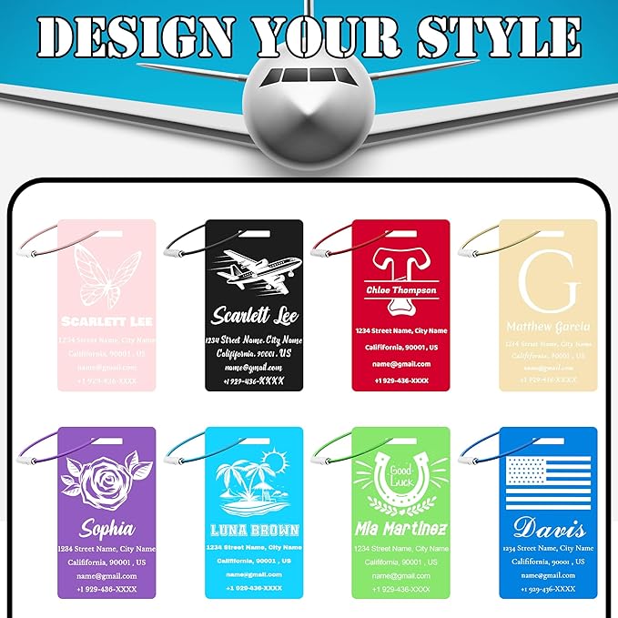 4 PCS Personalized Luggage Tags for Suitcases, Custom Aluminum Luggage Tags for Bags and Backpacks, Waterproof & Heavy Duty Personalized Metal Name Tags for Travel (Pink)