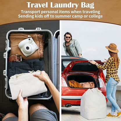 Canvas Laundry Bags with Handles & Rectangular Base, 90L Extra Large Heavy Duty Laundry Basket Hamper Liner Replacement, Washable Cotton Drawstring Dirty Clothes Bag