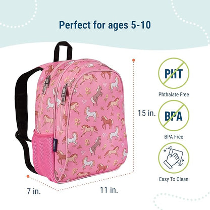 Wildkin 15-inch Kids Backpack – Durable, Padded, Adjustable for School & Travel - Wild Horses