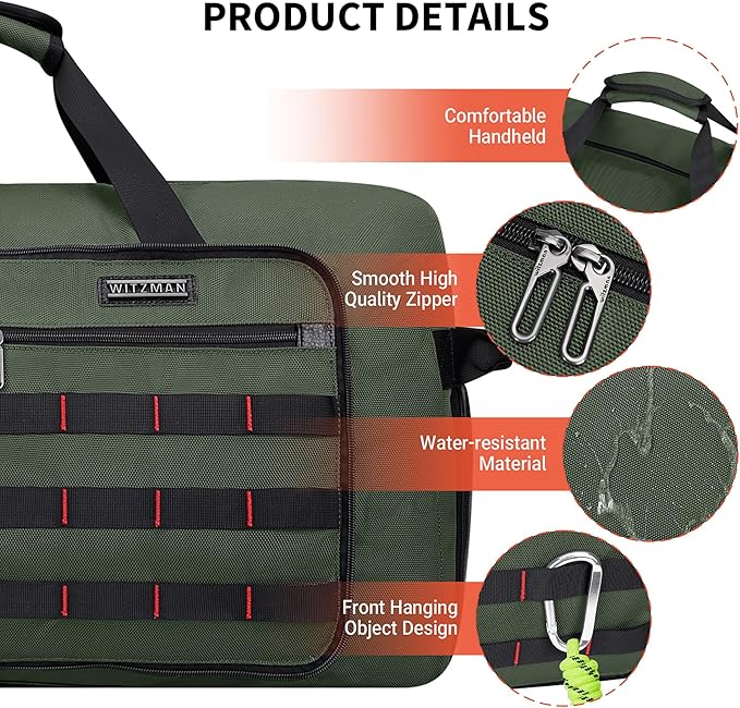 WITZMAN Foldable Duffle Bag for Travel 65L Lightweight Packable Duffel Bag with Shoes Compartment Overnight Bag for Men Women (B697 Classic Green)